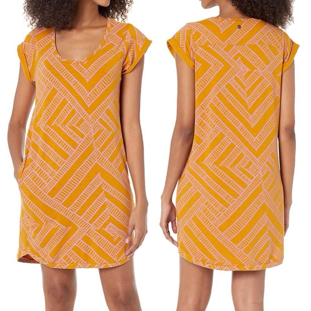 Prana Bon Vivante Organic Cotton Dress Womens XS Curry Pockets